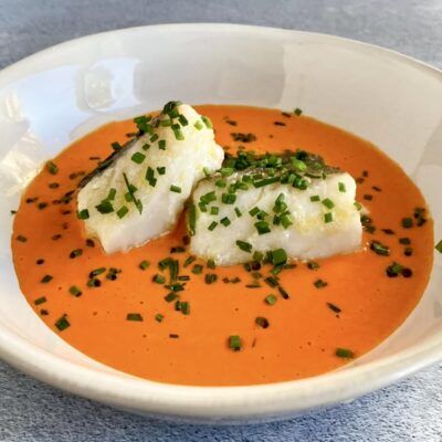 bacalao en salsa de pimientos de piquillo